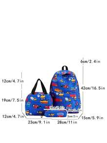 3pcs Set School Bags For Girls Schoolbag Large Capacity Boys Printing School Backpack Set Rucksack Bagpack Kids Cute Book Bags - Blue - View 9