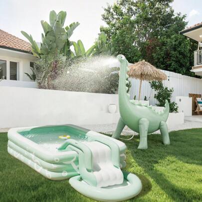 Piscina inflable, piscina familiar grande para exteriores, de PVC grueso y plegable con tobogán