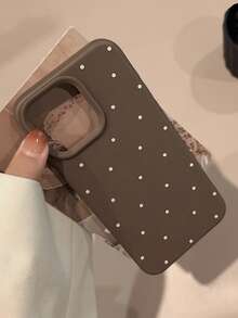 GUCADI 1pc Minimalist Style Dopamine Print Polka Dot Soft Phone Case, Compatible With Apple 16/15/14/13/12/11 Series Waterproof Shockproof Anti-Fall Scratch Resistant - Brown - View 7