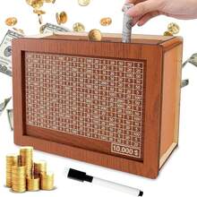 1pc $2000- $10000 Money Box With Counter Wooden Crafts Ornament Wooden Savings Bank Can Change Can(Sending Jihaobi) - màu nâu - Xem 3