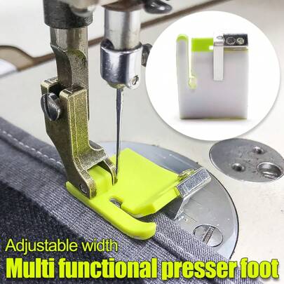 Prensatelas industrial de ancho ajustable T9 para máquinas de coser - Prensatelas multifuncional para dobladillo y control de tela con construcción de plástico resistente, color amarillo (compatible con máquinas de coser de aguja única)