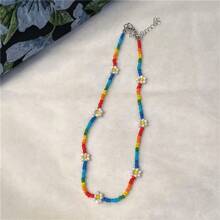 1pc Summer Floral Beaded Pearl Necklace, Delicate Jewelry Design Necklace, Women Choker Necklace