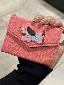 [Customized]Personalized Custom Letter Name Cartoon Dachshund Lychee Pattern Envelope Card Pack Faux Leather Card Storage Bag, Personalized Multi-Card Position, Ultra-Thin And Compact Women's Bag Card Holder - Multicolor - View 5