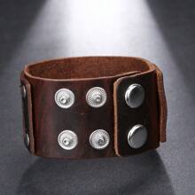 1pc Vintage Woven Adjustable Wide Leather Bracelet Suitable For Men's Daily Wear