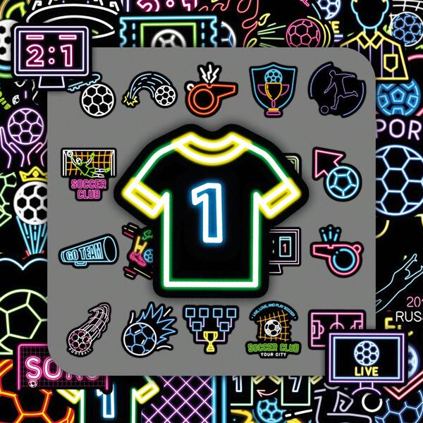 50pcs Neon Football Sports Stylish DIY Waterproof Stickers For Electric Scooter Luggage Skateboard Room Decor Home Decor Wall Decor