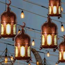 5 sztuk Eid Mubarak Zestaw Balonów Foliowych Aluminiowych - Kształt Księżyca I Latarni Morskiej, Odpowiedni Do Dekoracji Islamskiego Nowego Roku Eid Al-Adha