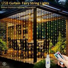 1pc USB Powered Curtain String Lights, 8 Lighting Modes Fairy Lights For Curtains, Christmas Decorations, Suitable For Birthday, Wedding, Holiday Party Decor