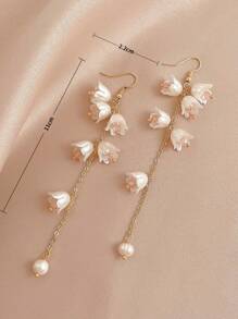 1 Pair Elegant Lily Flower Tasseled Drop Earrings, Floral Dangle Ear Hook