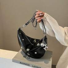 Summer New Model Dumpling Bag Simple Fashion Shoulder Bag Diagonal Shoulder Bag Diamond Moon Bag Glittering Silver Wandering Bag Handbag Dinner Party Bag Metal Handbag Shoulder Bag Suitable For Wedding Party Gift Pendant