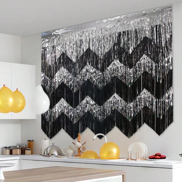1pc Party Decoration Rain Curtain Banner Birthday Wedding Background Wall Layout Prop DIY Wave Rain Curtain Draw Flowers