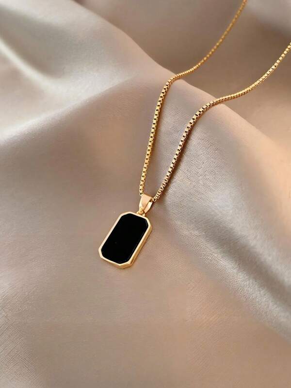1pc Fashionable Korean Style Ins Geometric Oil Drop Pendant Necklace, Luxury Versatile Commemorative Gift Necklace, Suitable For Going Out, Mother, Girlfriend Gift