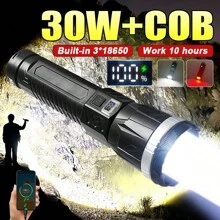 2025新款LED手电筒30W大功率伸缩照明可视数显超亮1000米探照灯户外夜跑灯TYPC-C可充电长效登山探险应急救援灯 - 黑色 - 查看 4