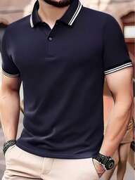 Camisa polo slim fit de negocios para hombre, camiseta de manga corta de unicolor casual para verano