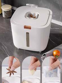1pc Premium Luxury Rice Storage Container, High Capacity With Lid & Sealed Ring, Pressure Dispenser Design, Includes 160ml Measuring Cup & Anti-Insect Compartment, One-Touch Rice Dispensing, Ideal For Grains, Flour, Pet Food Storage In Kitchen
