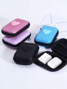 1 pieza Bolsa de almacenamiento portátil con forma de corazón de material EVA, adecuada para organizar cables/auriculares/cargadores/pequeños accesorios digitales/monedas