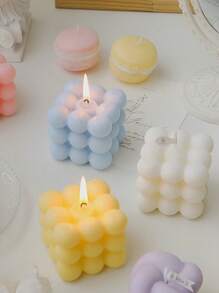 1pc Bubble Cube Shaped Decorative Smokeless Scented Candle, Household Bedroom Decoration,Gifts Birthday Graduation,Gifts