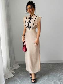 Traditional Chinese Style Tailored Slim-Fit Elegant Blouse - Apricot - View 2