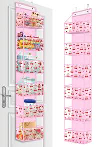1pc Pink Hanging Storage Bag Hanging Organizer 4-Shelf Room Organizer With Clear Plastic Pockets Behind The Door Unique Cherry Fruit Pattern Storage Organizer For Nursery Storage,Baby Dolls Holder,Large Capacity Storage For Closet, Bedroom, Bathroom, Office, Dorm Room Essentials - Multicolor - View 10