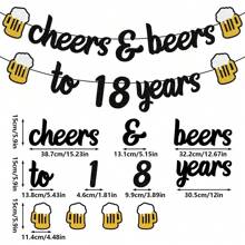 1 set Brindis por 18/20/30/40/50/60/70/80 años Banner con brillo negro para suministros y decoraciones de fiesta de cumpleaños o aniversario