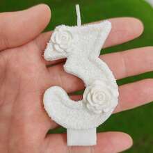 简约闪亮白色亮片数字蜡烛，优雅纯白色花卉生日蜡烛，适合节日派对氛围、蛋糕装饰 - 白色 - 查看 5