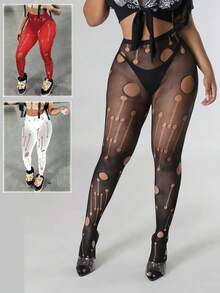 性感内衣高腰不规则镂空撕破紧身裤 - 彩色 - 查看 1