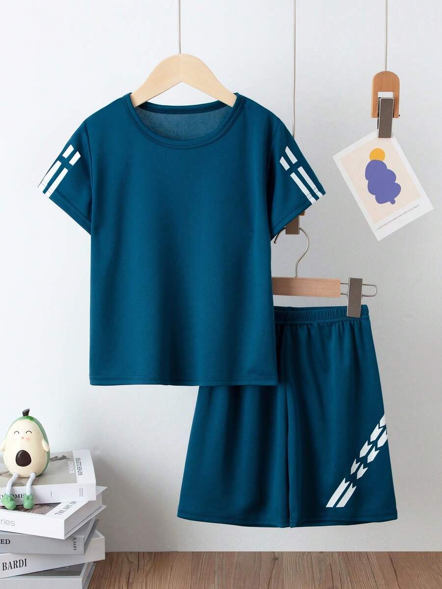 2-Piece Sports Outfit Set For Boys, Includes Mesh Short Sleeve T-Shirt And Loose Fitting Sports Shorts, Suitable For Summer, 4-12 Years Old