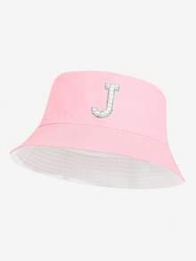 1pc Women's Fashionable 26 Pearl Letter Bucket Hat, Versatile Outdoor Sun Hat, Suitable For Spring & Summer Daily Wear, Outdoor Camping, Hiking, Street Style Matching, Great Gift - Pink - View 7