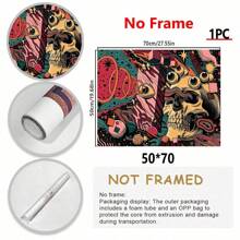 1 pieza Póster de lienzo con ilustración de arte de calavera de dibujos animados con ojos sin marco - Arte moderno retro mural, muy adecuado para decoración de dormitorio, oficina, sala de estar, hogar y dormitorio