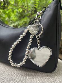 1个心形金属钥匙扣，Y2K风格包包挂饰，甜美别致的时尚配饰 - 銀色 - 查看 1