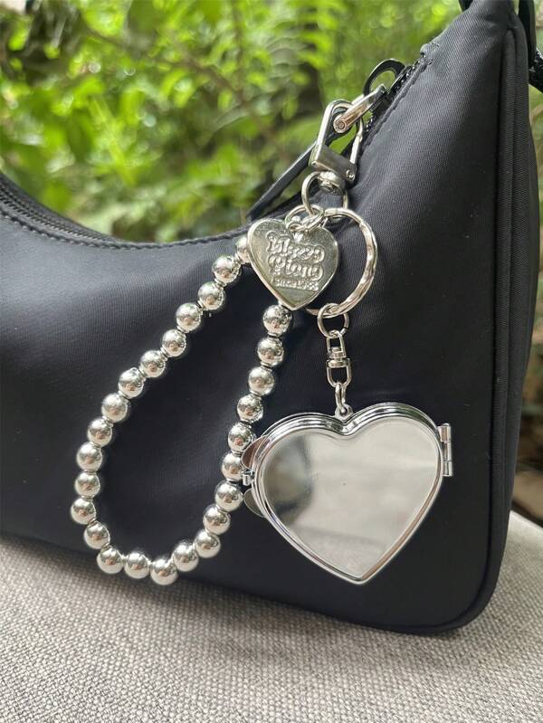 1pc Metal Key Chain With Heart Shaped Mirror Y2k Style Bag Pendant Sweet Cool Fashion Pendant