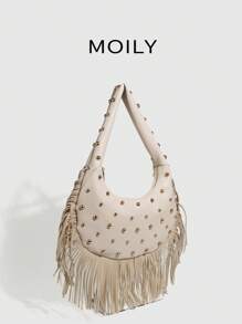 Sac à bandoulière à franges de style punk de rue avec rivets sous les bras