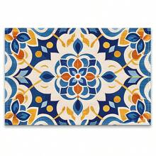 A Set Of 4/6pcs With Blue Patterns, Table Placemats, Made Of Machine Washable Polyester Fiber, This Rectangular Heat-Resistant Placemat Is Heat-Resistant, Stain Resistant, Waterproof, And Easy To Clean. It Is Suitable For Desktop Decoration, Holiday Party Decoration, And Desktop Protection, And Is Suitable For Both Home And Outdoor Use