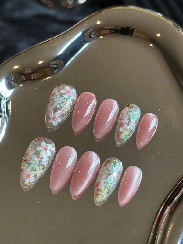 10pcs/Set Handmade Elegant Simple Flower Nail Stickers, Luxury, Stylish, Lightweight, Removable, Suitable For Wedding, Party, Travel, Christmas, Mother's Day, Holidays
