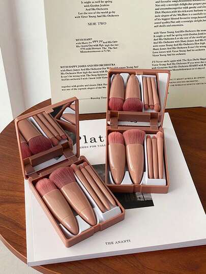 1 Pieza Juego de Espejo de Maquillaje Portátil con 5 Brochas de Maquillaje, Juego de Brochas de Maquillaje, Regalo del Día de San Valentín, Regalo de Año Nuevo, Juego de Brochas, Juego de Brochas de Maquillaje, Juego de Maquillaje Completo, Juego de Brochas de Maquillaje, Juego de Maquillaje Completo, Juego de Brochas, Juego de Brochas de Maquillaje, Juego de Regalo de Maquillaje
