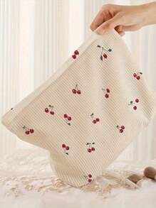 1 pièce Sac de rangement à fermeture éclair en velours côtelé imprimé de cerises | Sac de maquillage et de toilette multifonction léger avec doublure - Organisateur cosmétique élégant pour les voyages, l'utilisation quotidienne et le rangement des articles de toilette (design à motif mignon et construction durable)