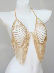 Fashionable Luxury Multi Layer Tassel Rhinestone Bra Body Chain Gorgeous Banquet Exaggerated Women's Sexy Lingerie Accessories