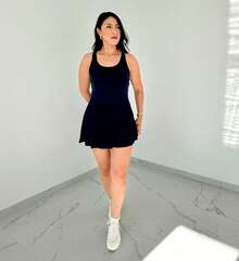 Vestido deportivo, vestido de tenis para mujer, ropa deportiva, short con bolsillo incluido - Negro - Ver 2