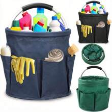 1 个带手柄的可折叠储物篮，容量 17 升，多口袋清洁盒，可清洗和折叠的清洁盒，用于清洁用品、毛巾，非常适合园艺、野餐、海滩、农贸市场、家庭和浴室存储