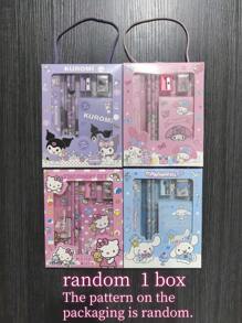 Sanrio 1 Box 6pcs, Sanrio Stationery Gift Set - Cartoon-Themed Notebook, Purse, Straightedge, Pencil, Pencil Tool, And Pencil Eraser - School Supplies & Prizes (Packaging Style Random) For Office, School, Drawing, Students, Boys & Girls, Halloween Decoration, Christmas,Back To School
