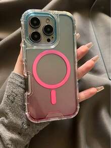 Ice Chime Minimalist Gradient Blue And Pink Phone Case, Compatible With Apple 16 Pro Max, 15 New, 14, 13, Full Body Protection, Magnetic Adsorption, Transparent Waterproof Shockproof Anti-Fall Scratch Resistant - Pink - View 3