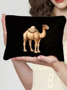 1pc Camel Themed Printed Zipper Makeup Bag, Large Capacity Cosmetic Bag, Skincare Products Storage Pouch, Travel Makeup Bag, Solid Color Zipper Pouch, Suitable For Wedding, Vacation, Makeup, Skincare Storage, Gift Giving, Travel Essential, Back To School, Student Stationery Bag, Travel Bag, Women Travel Cosmetic Bag - Multicolor - View 17