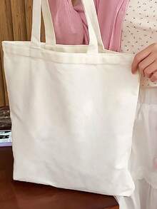 10pcs/Set Cute & Fashionable Reusable Canvas Tote Bags, Handbag, Shoulder Bag, Shopping Bag, Large Capacity, Foldable, Handmade, Beige Canvas Bag, Tote Bag, Shoulder Bag