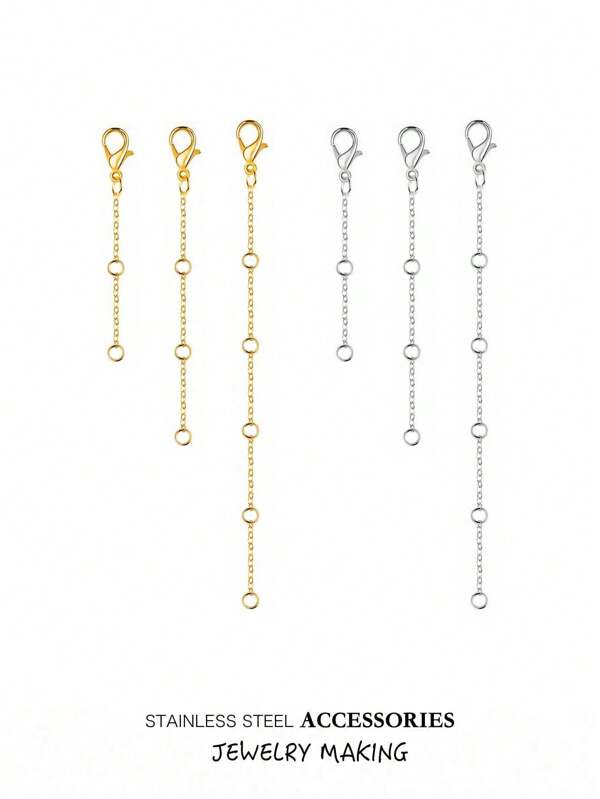 3 pièces Chaîne d'extension de collier en acier inoxydable doré, chaîne d'extension pour bracelet, cheville, chaîne d'extension en acier inoxydable pour la création de bijoux