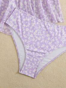 New Style European & American Cross-Border Sexy Ditsy Floral Bikini, Mesh Swimwear, Women Split Two Pieces Set, Slimming - Dusty Pink - View 5