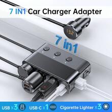 KZ 7-In-1 127W Car Charger Splitter Multi Ports PD30W QC3.0 Cigarette Lighter Adapter Car Cigarette Lighter Socket Splitter With Switch