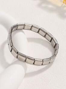 1PC Gold Plated 18k Stainless Steel Elastic Bracelet, Can Be Freely Matched With Patchwork Men's Bracelet. Suitable For Daily Wear