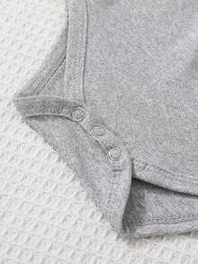 [Custom] Personalized Name Print Baby Toddler Boy Girl One-Piece Outfit, Cute Casual Romper, Jumpsuit, Top, Birthday Gift - Round Neck, All Season Wear, Fashion Casual - Grey - View 3