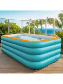 1pc Oversized Inflatable Adult Swimming Pool, Orange Color, High & Thick, Water Park Style, Portable Foldable Summer Wading Pool Suitable For Adults, Household Outdoor Backyard Garden Swimming Pool Size 2.1*3ft/3.3ft Rectangle, Beach Essentials, Beach Accessories, Pool Float