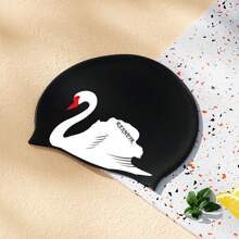 1pc Swan Design Silicone Swim Cap, Comfortable Waterproof Large Size For Long Hair Women, Fashionable