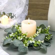 1/2pcs Artificial Plastic Eucalyptus Wreath, Suitable For Farmhouse Holidays, Celebrations, Parties, Home Porch, Christmas, Halloween, Spring Festival Decoration. The Small Wreath Can Be Used Indoor Or Outdoor, Hang Above Fireplace, Front Door Or Living Room Wall.